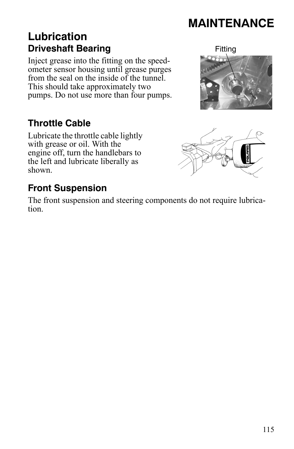 Maintenance, Lubrication | Polaris FST IQ Touring User Manual | Page 118 / 179