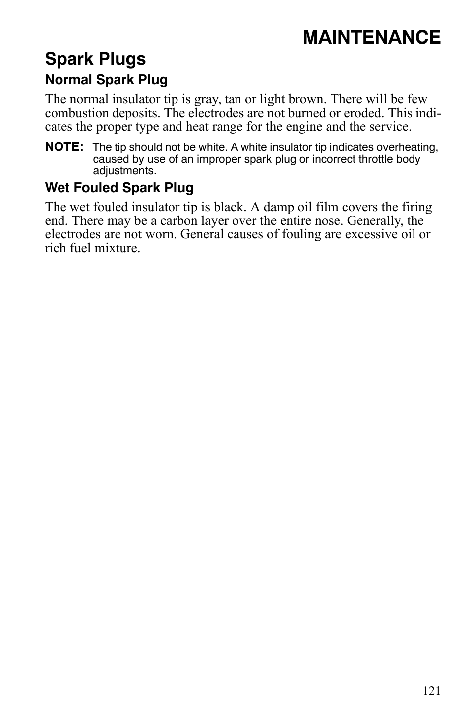 Maintenance, Spark plugs | Polaris FST IQ Touring User Manual | Page 124 / 179