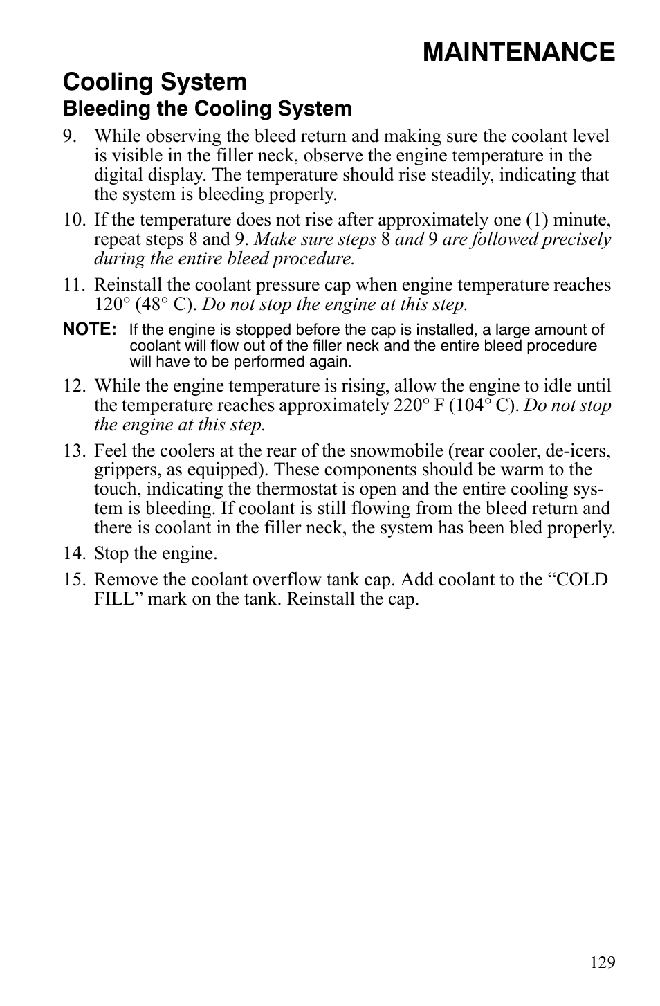 Maintenance, Cooling system | Polaris FST IQ Touring User Manual | Page 132 / 179