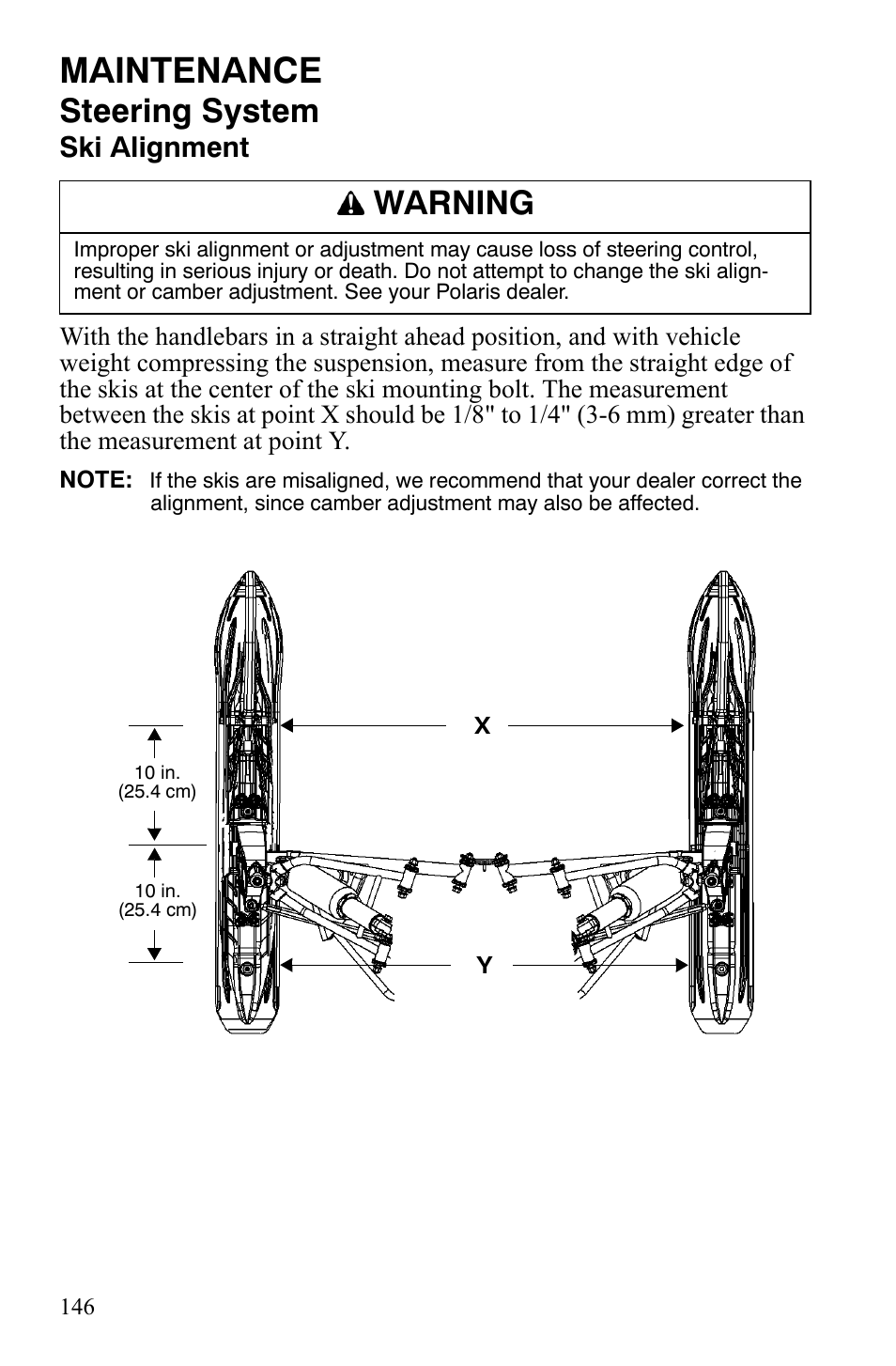 Maintenance, Steering system, Warning | Ski alignment | Polaris FST IQ Touring User Manual | Page 149 / 179