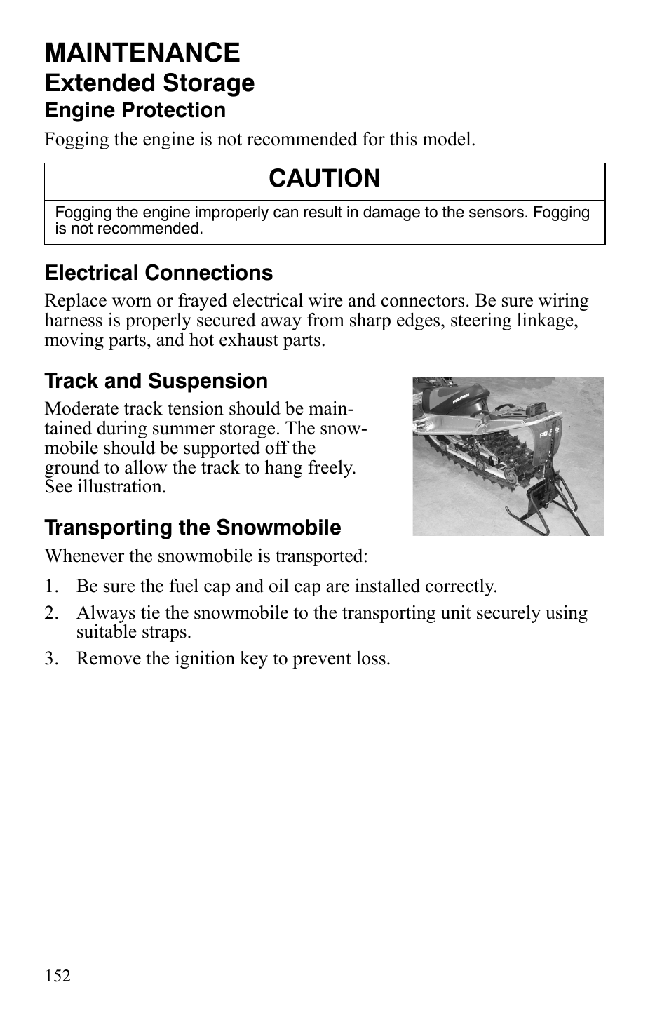 Maintenance, Extended storage, Caution | Polaris FST IQ Touring User Manual | Page 155 / 179