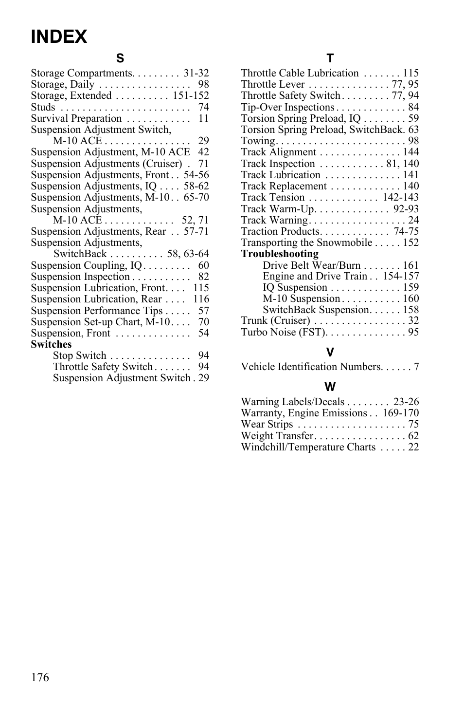 Index | Polaris FST IQ Touring User Manual | Page 179 / 179