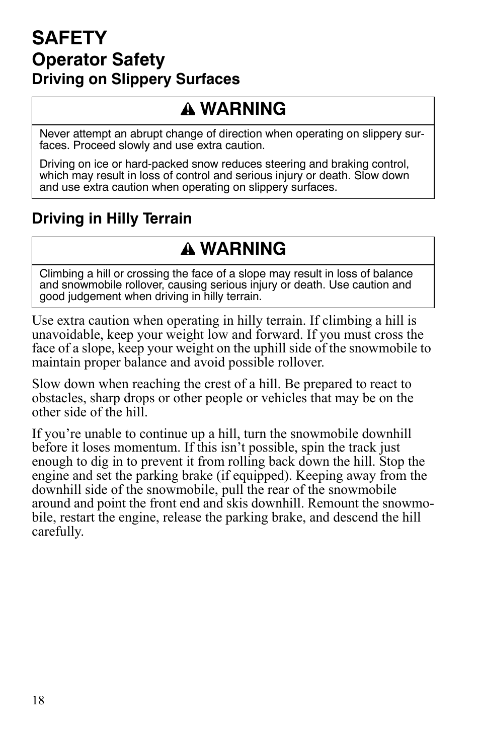 Safety, Operator safety, Warning | Polaris FST IQ Touring User Manual | Page 21 / 179