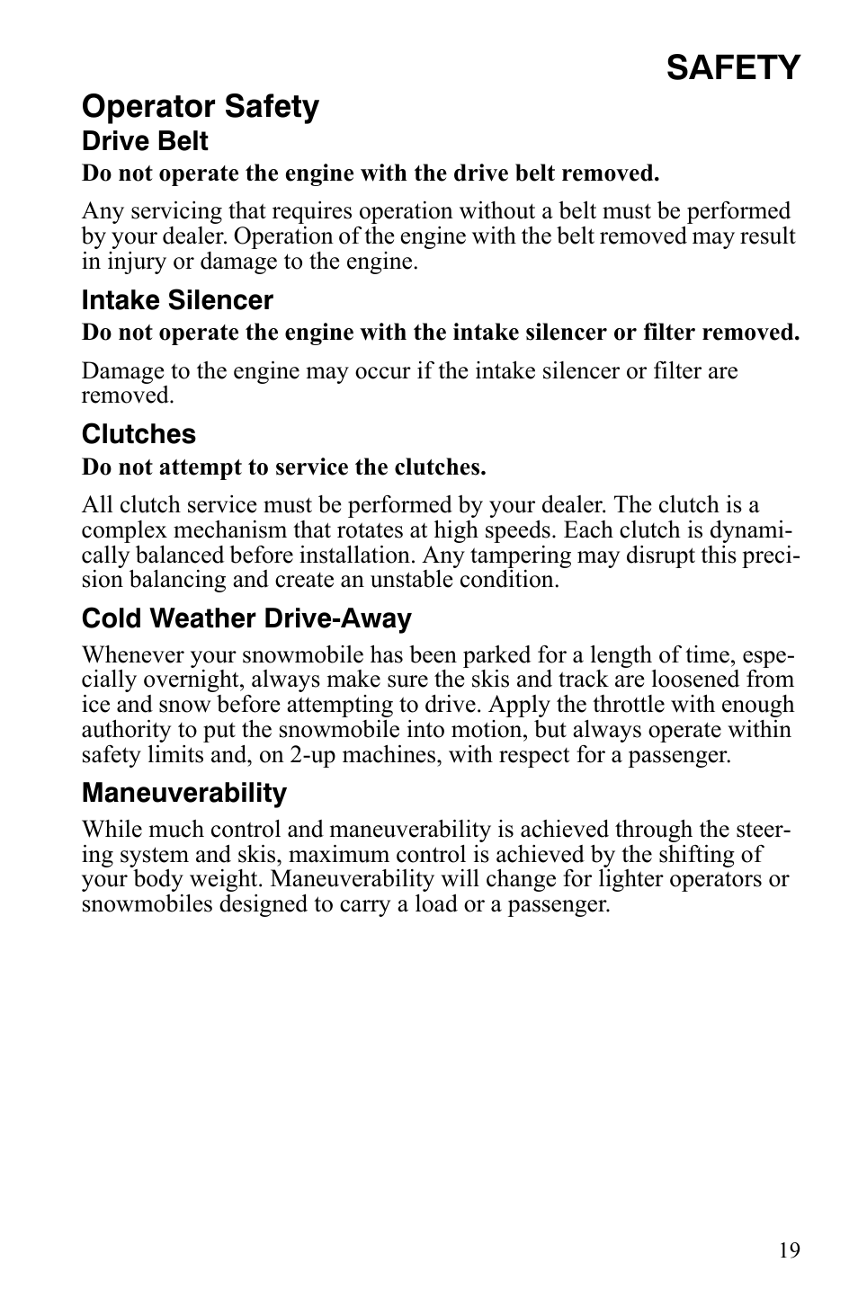 Safety, Operator safety | Polaris FST IQ Touring User Manual | Page 22 / 179