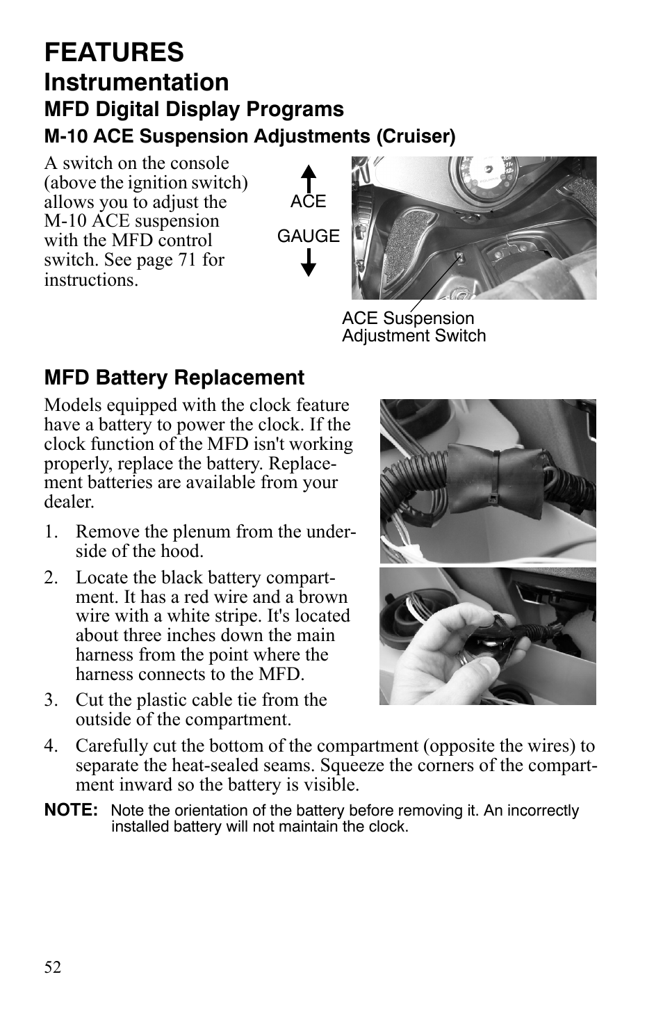 Features, Instrumentation | Polaris FST IQ Touring User Manual | Page 55 / 179