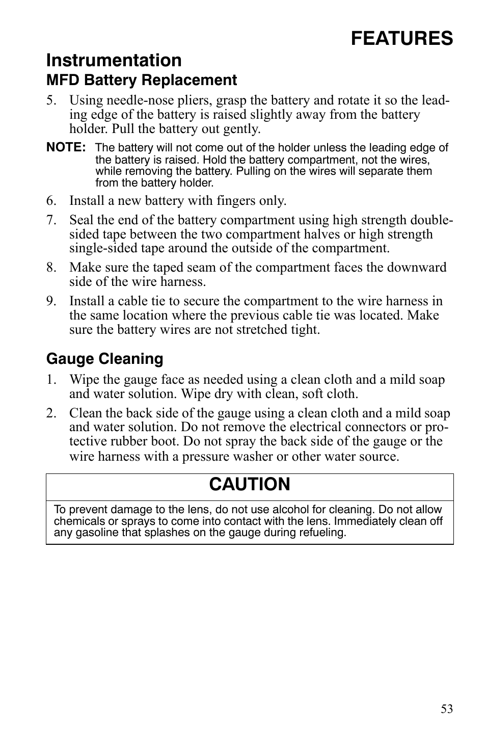 Features, Instrumentation, Caution | Polaris FST IQ Touring User Manual | Page 56 / 179