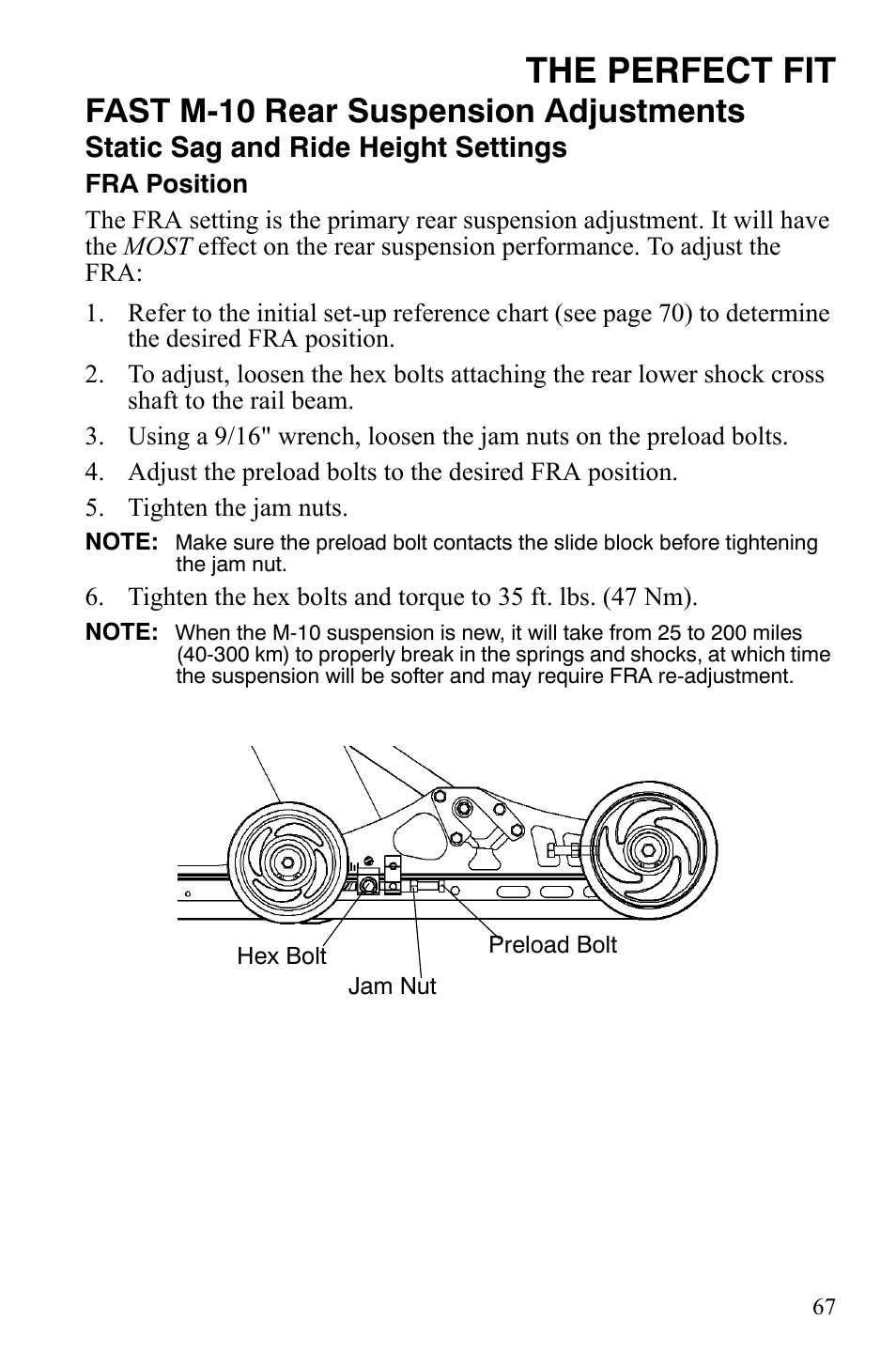 The perfect fit, Fast m-10 rear suspension adjustments, Static sag and ride height settings | Polaris FST IQ Touring User Manual | Page 70 / 179