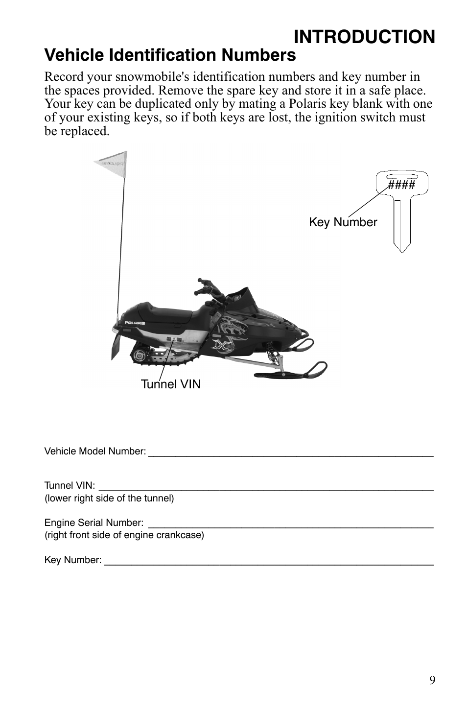 Introduction, Vehicle identification numbers | Polaris Xer User Manual | Page 12 / 100