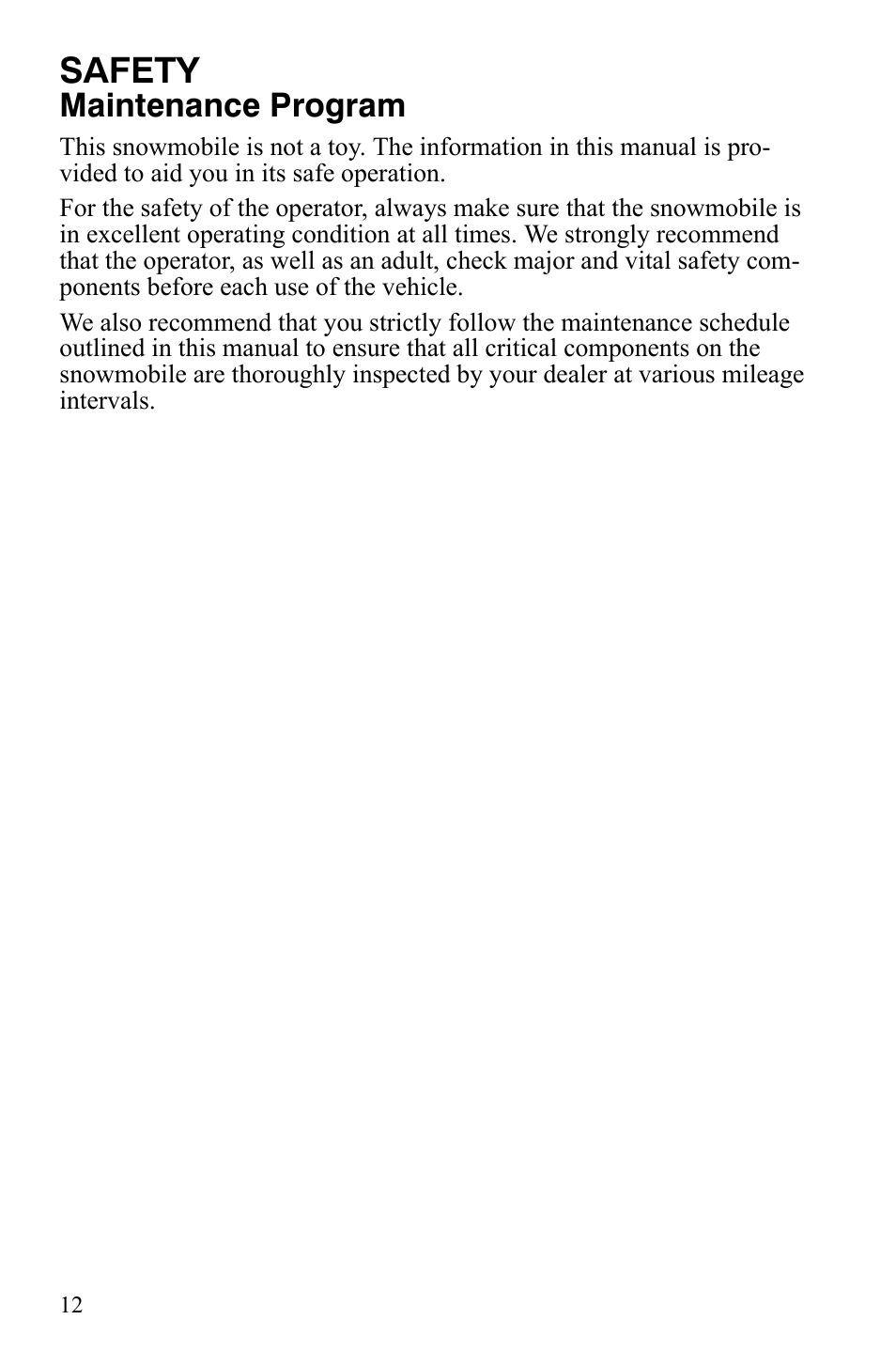 Safety, Maintenance program | Polaris Xer User Manual | Page 15 / 100
