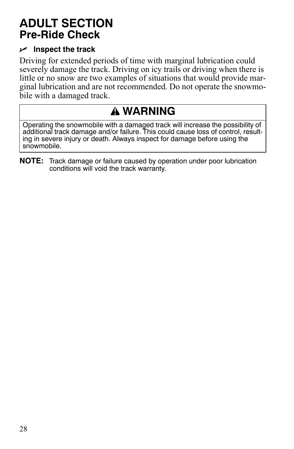 Pre-ride check, Warning | Polaris Xer User Manual | Page 31 / 100