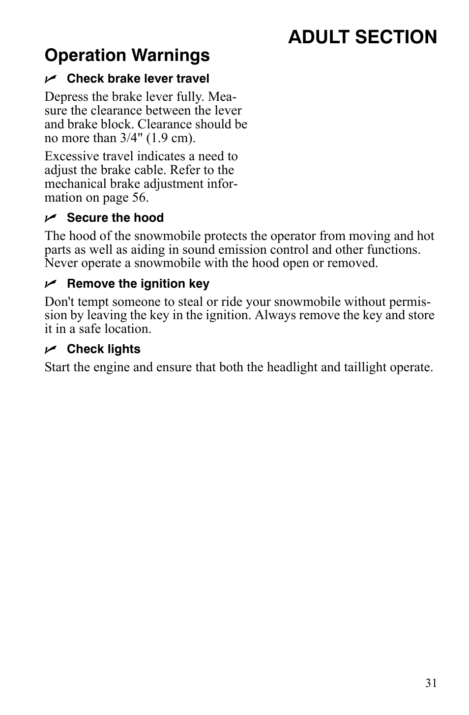 Operation warnings | Polaris Xer User Manual | Page 34 / 100