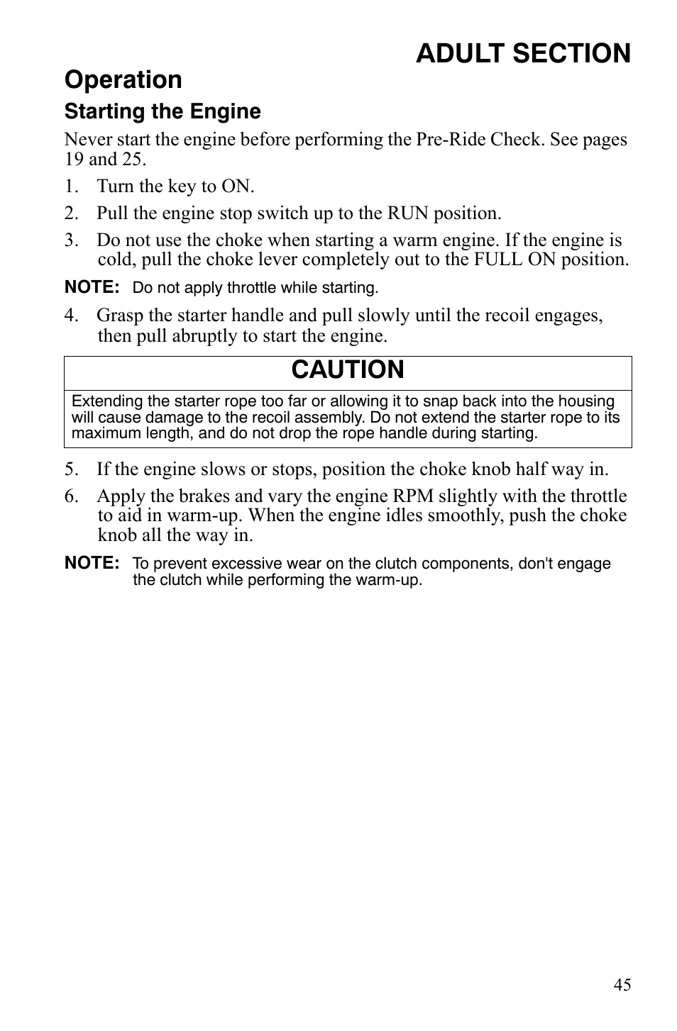 Operation, Caution | Polaris Xer User Manual | Page 48 / 100