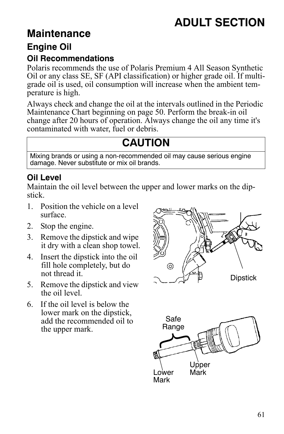 Maintenance, Caution | Polaris Xer User Manual | Page 64 / 100