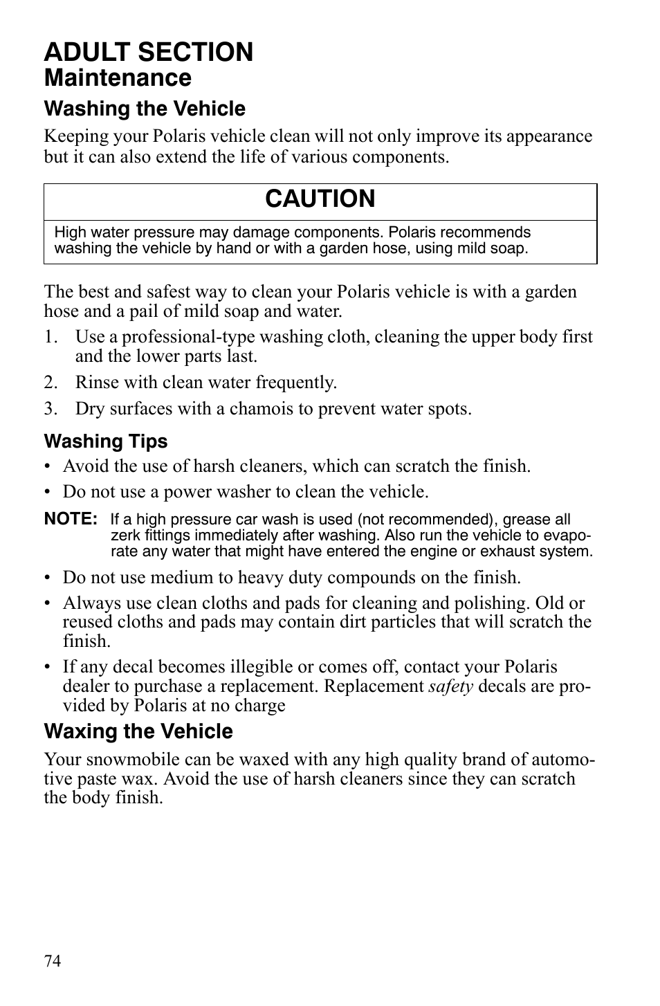 Maintenance, Caution | Polaris Xer User Manual | Page 77 / 100