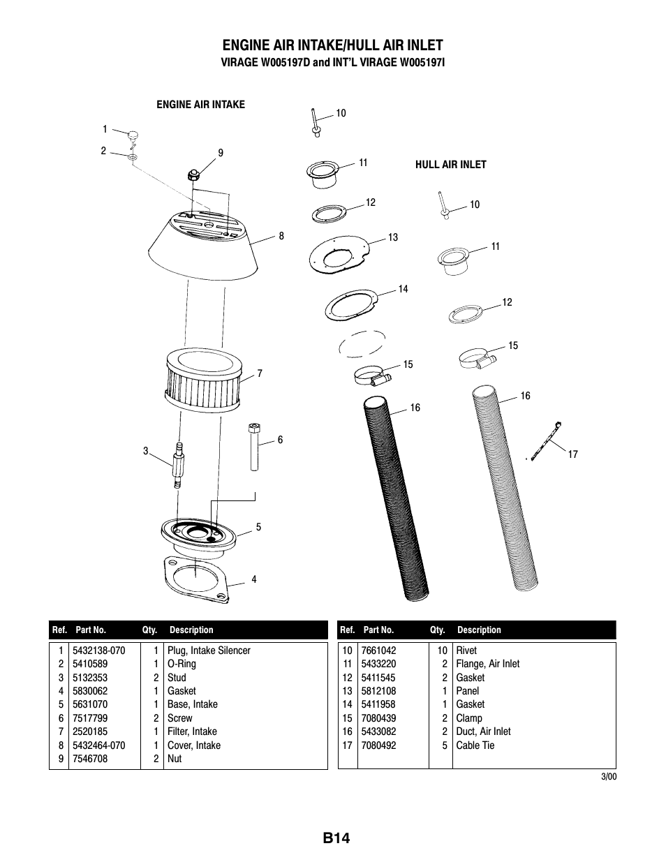 B14 engine air intake/hull air inlet | Polaris VIRAGE W005197D User Manual | Page 28 / 42