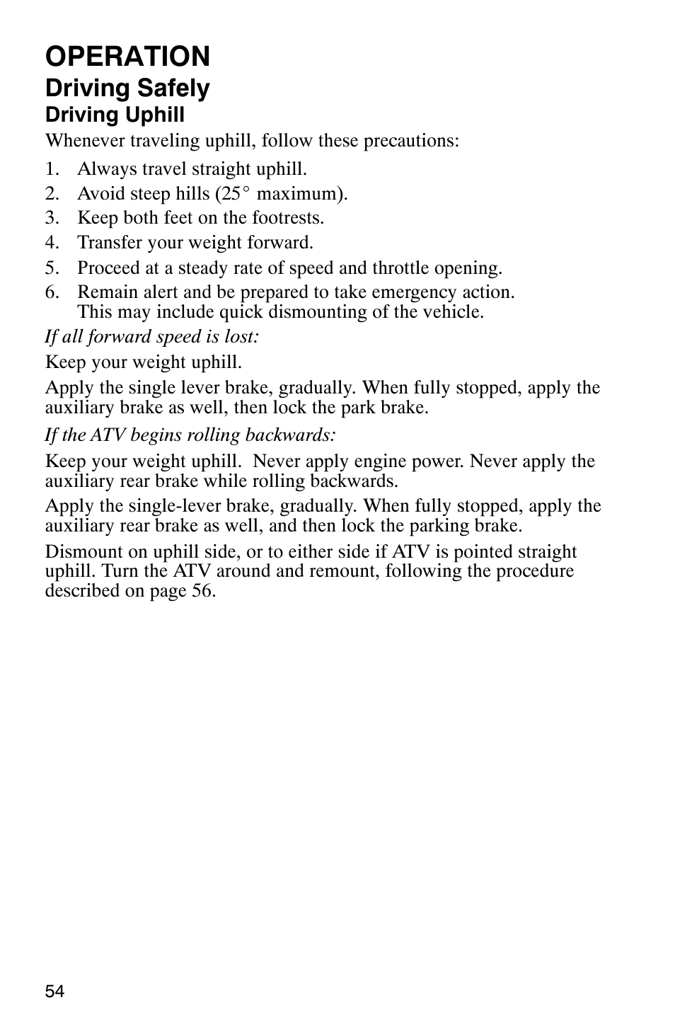 Operation, Driving safely | Polaris Scrambler 500 4x4 User Manual | Page 57 / 122