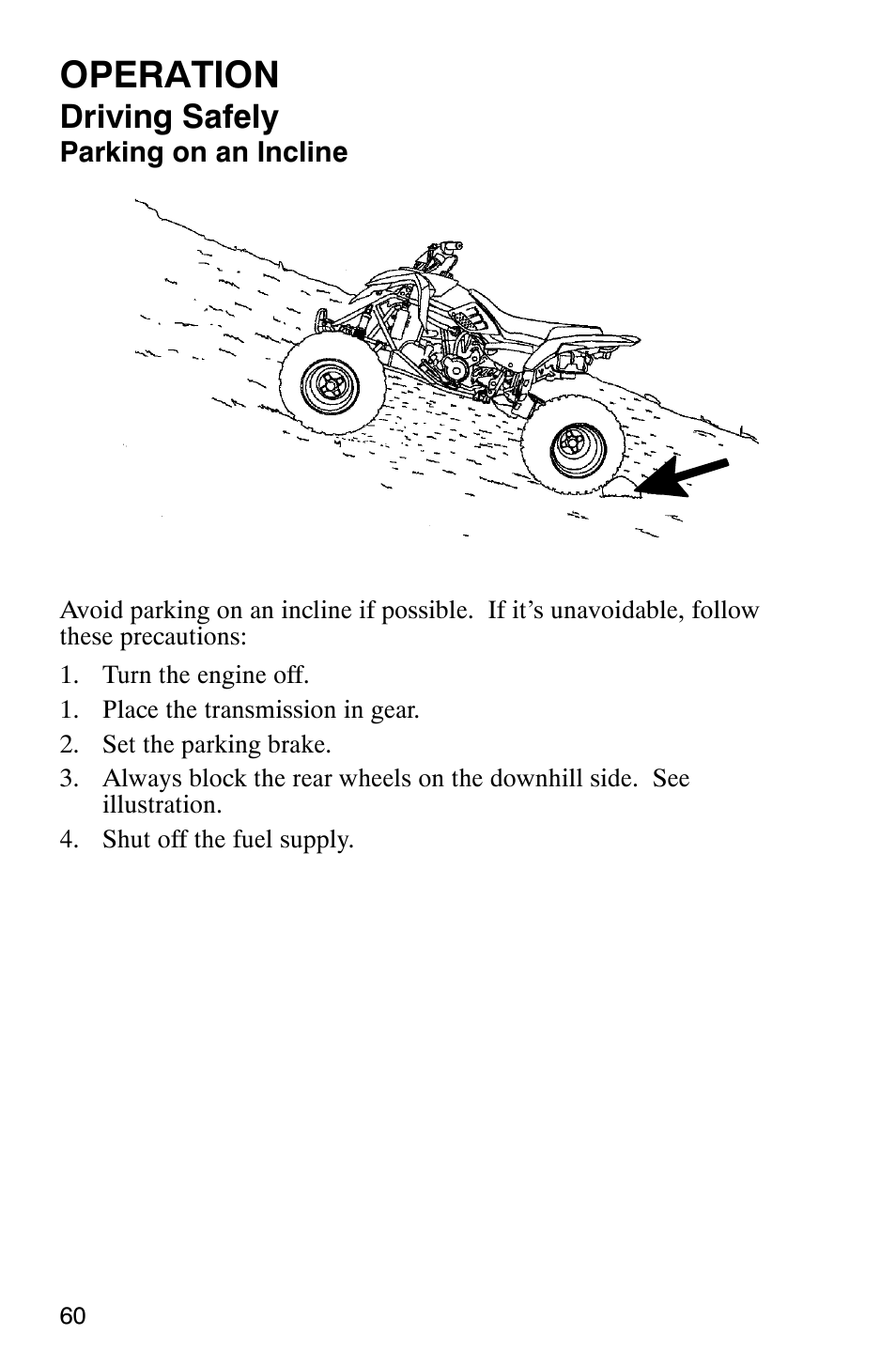 Operation, Driving safely | Polaris Scrambler 500 4x4 User Manual | Page 63 / 122