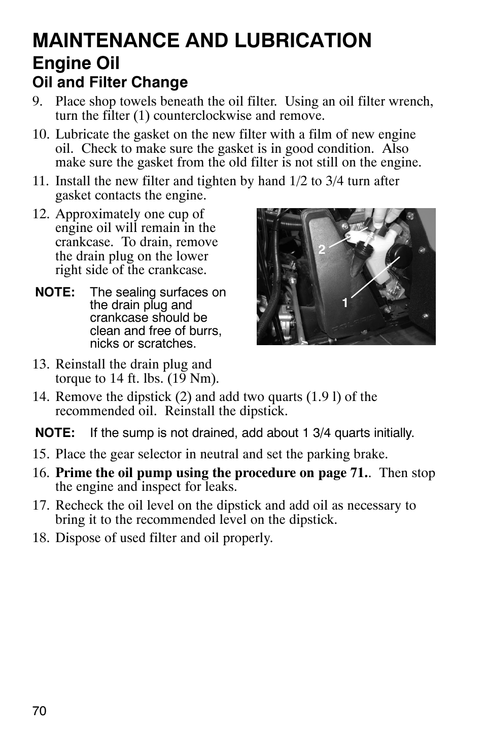 Maintenance and lubrication, Engine oil | Polaris Scrambler 500 4x4 User Manual | Page 73 / 122