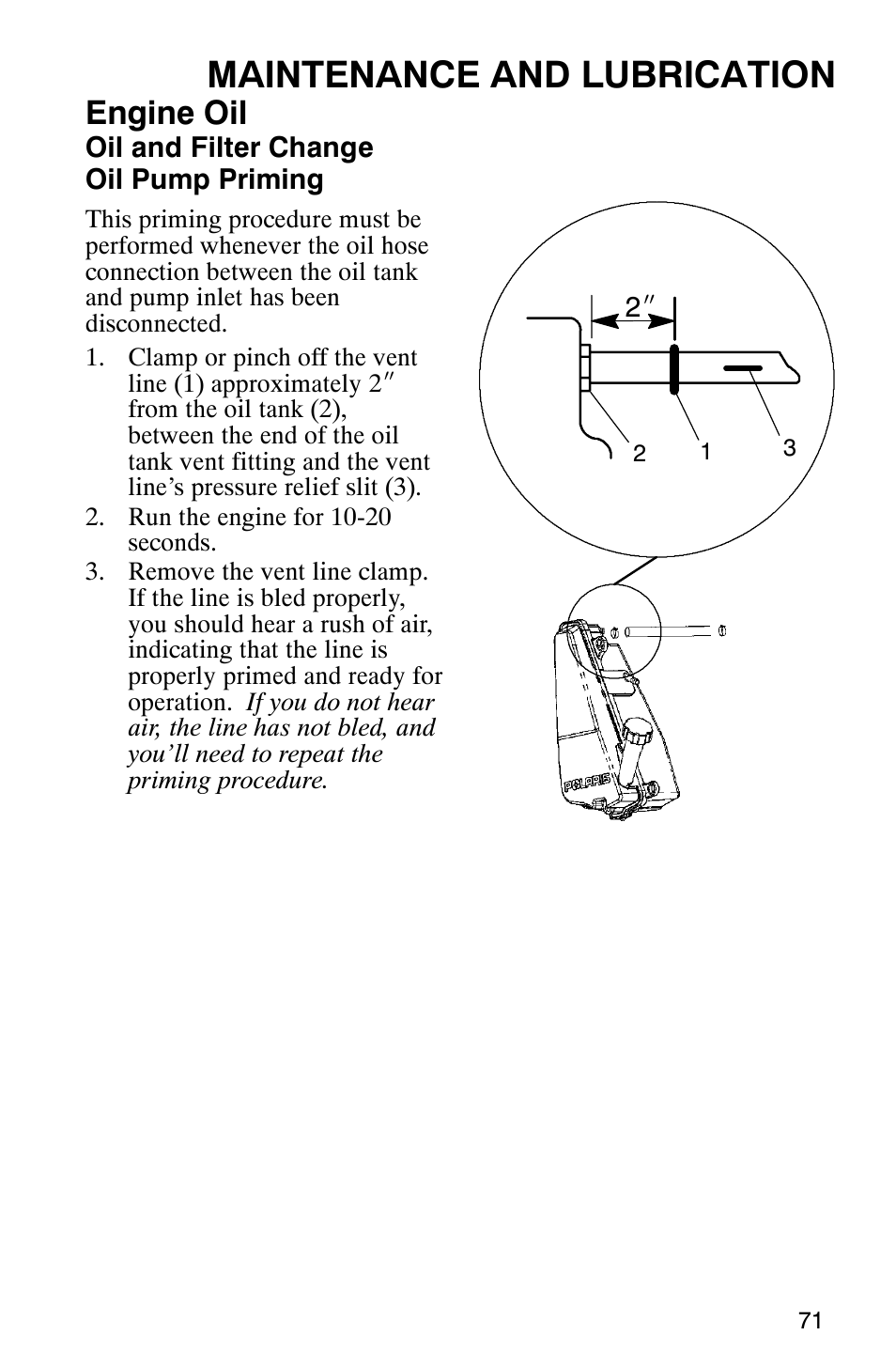 Maintenance and lubrication, Engine oil | Polaris Scrambler 500 4x4 User Manual | Page 74 / 122