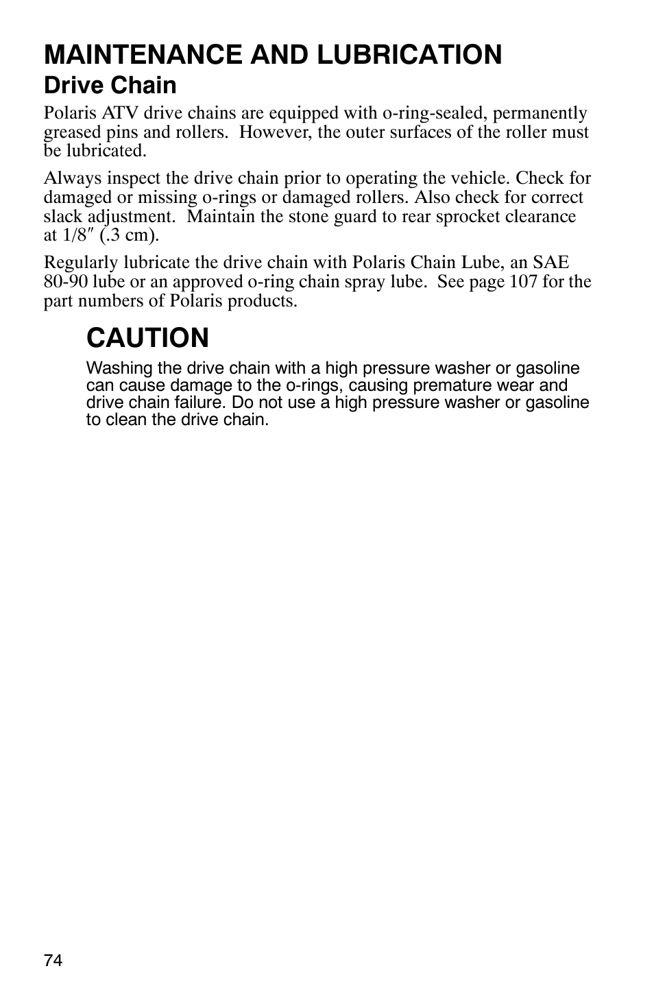 Maintenance and lubrication, Caution, Drive chain | Polaris Scrambler 500 4x4 User Manual | Page 77 / 122