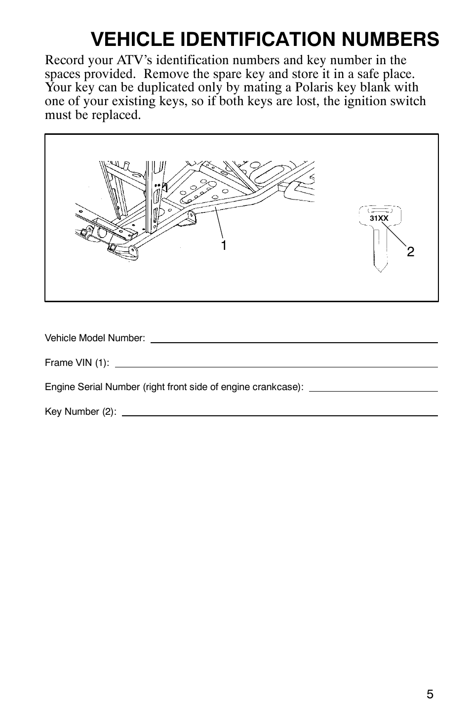 Vehicle identification numbers | Polaris Scrambler 500 4x4 User Manual | Page 8 / 122