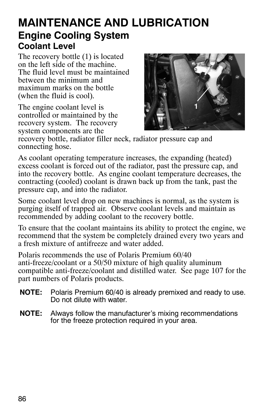 Maintenance and lubrication, Engine cooling system | Polaris Scrambler 500 4x4 User Manual | Page 89 / 122