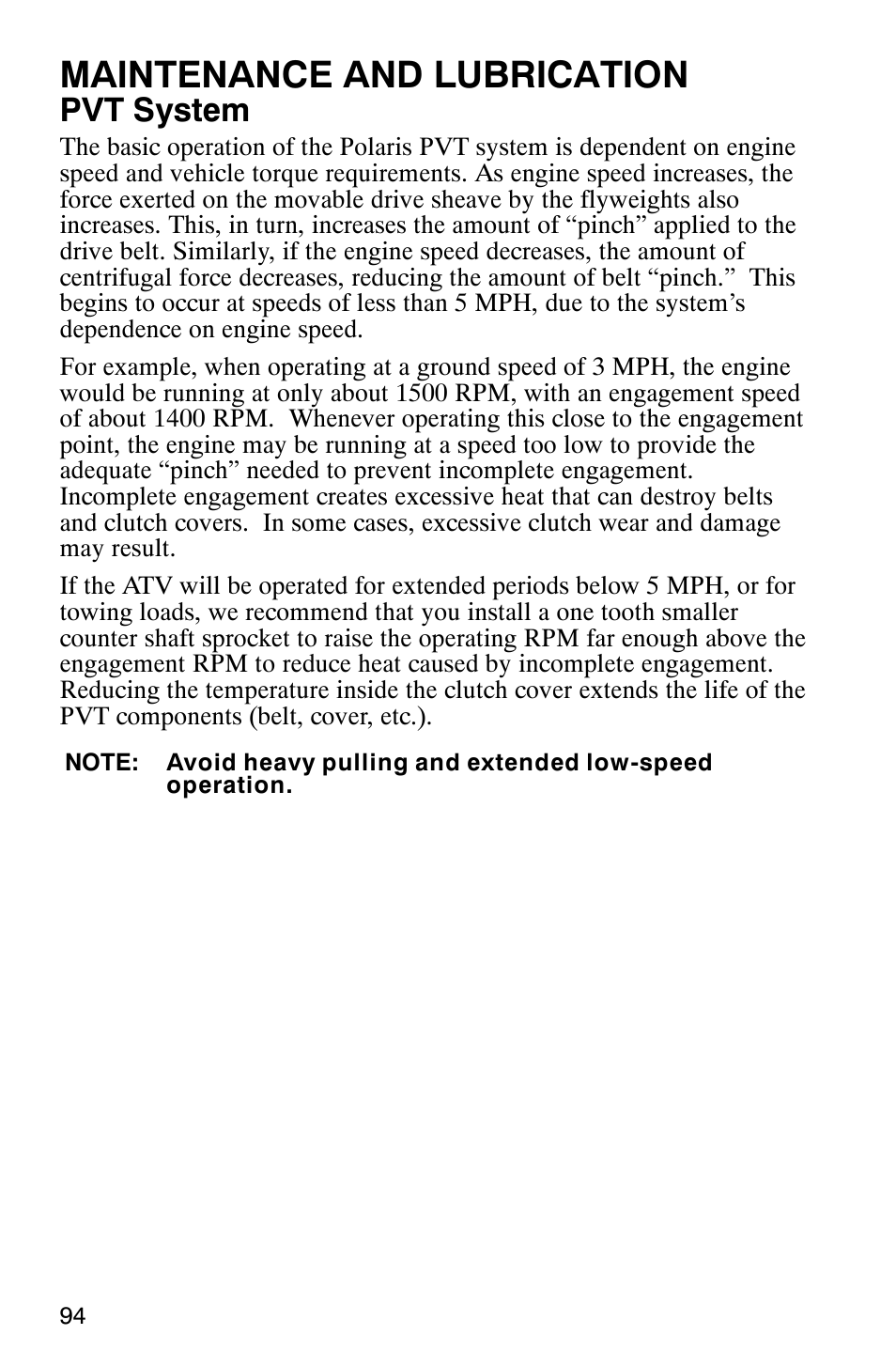 Maintenance and lubrication, Pvt system | Polaris Scrambler 500 4x4 User Manual | Page 97 / 122