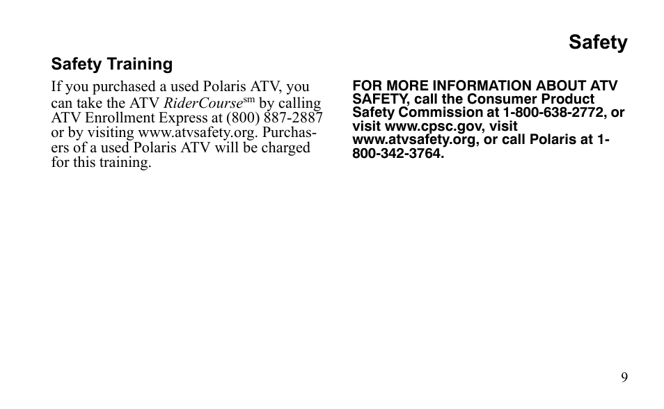 Safety | Polaris Outlaw 9921811 User Manual | Page 12 / 184
