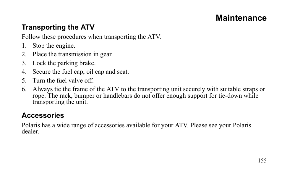 Maintenance | Polaris Outlaw 9921811 User Manual | Page 158 / 184