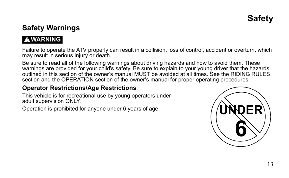 Under | Polaris Outlaw 9921811 User Manual | Page 16 / 184
