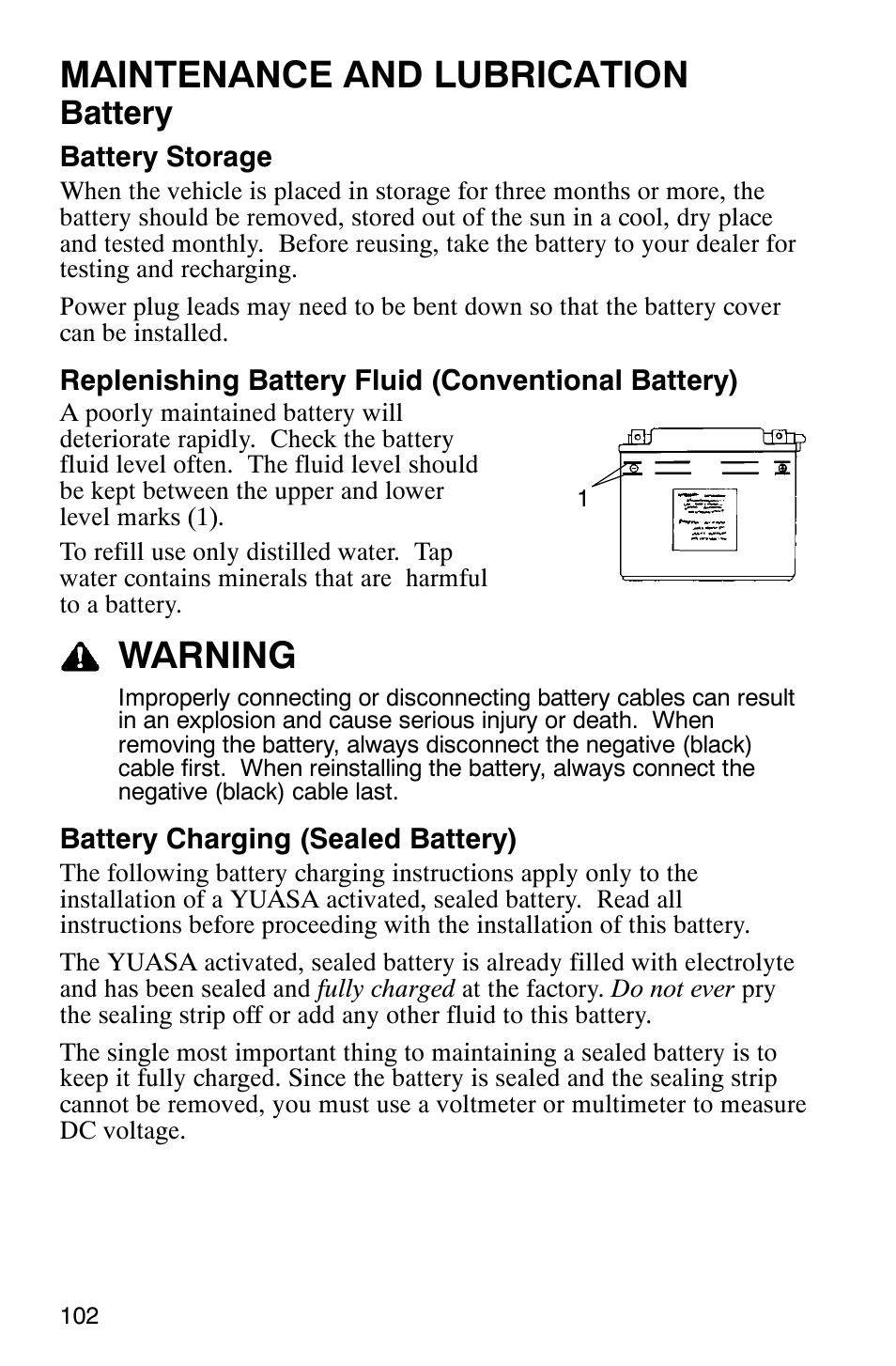 Maintenance and lubrication, Warning, Battery | Polaris 9919412 User Manual | Page 105 / 135