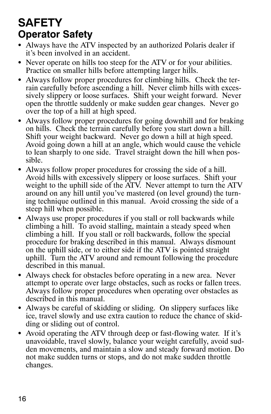 Safety, Operator safety | Polaris 9919412 User Manual | Page 19 / 135