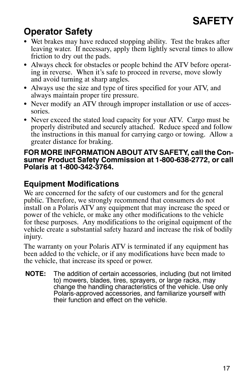 Safety, Operator safety | Polaris 9919412 User Manual | Page 20 / 135