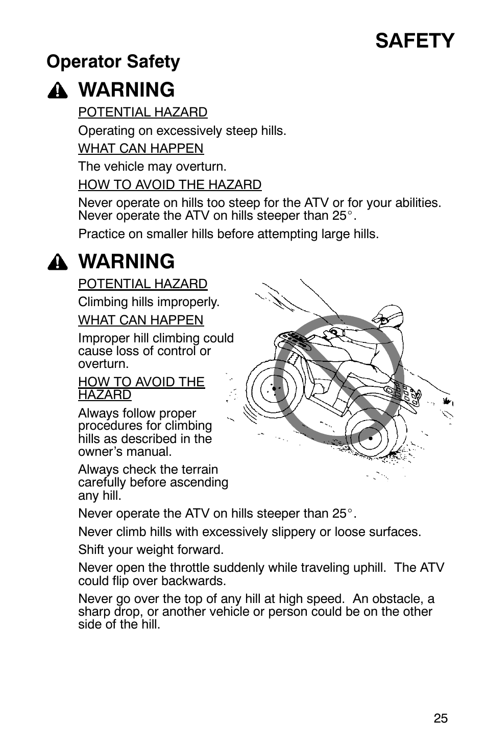 Safety, Warning, Operator safety | Polaris 9919412 User Manual | Page 28 / 135