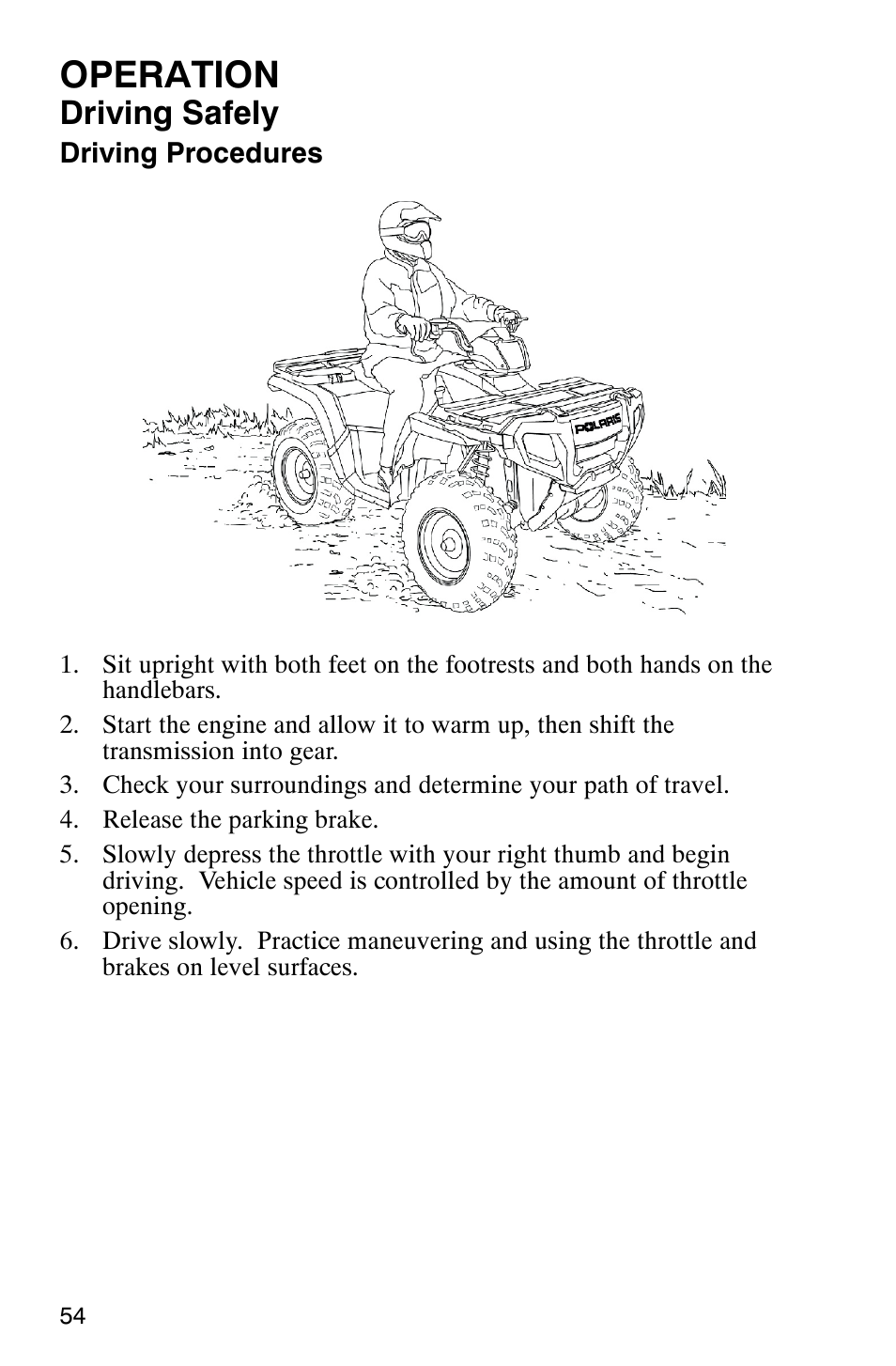 Operation, Driving safely | Polaris 9919412 User Manual | Page 57 / 135