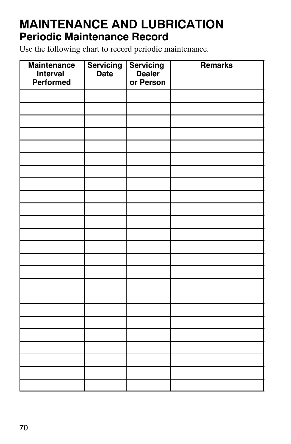 Maintenance and lubrication, Periodic maintenance record | Polaris 9919412 User Manual | Page 73 / 135