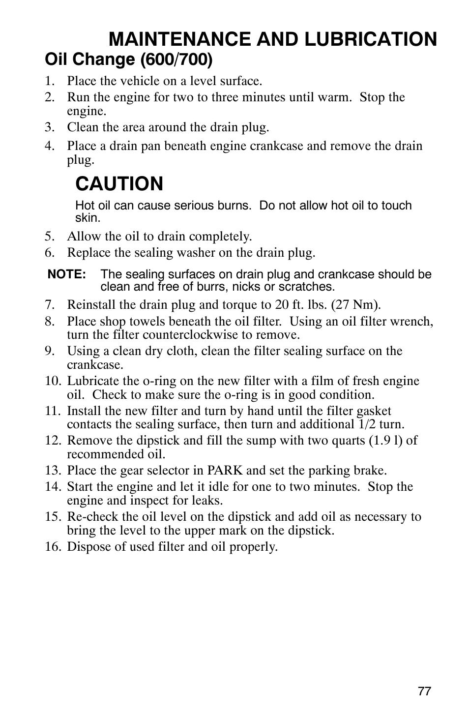 Maintenance and lubrication, Caution | Polaris 9919412 User Manual | Page 80 / 135