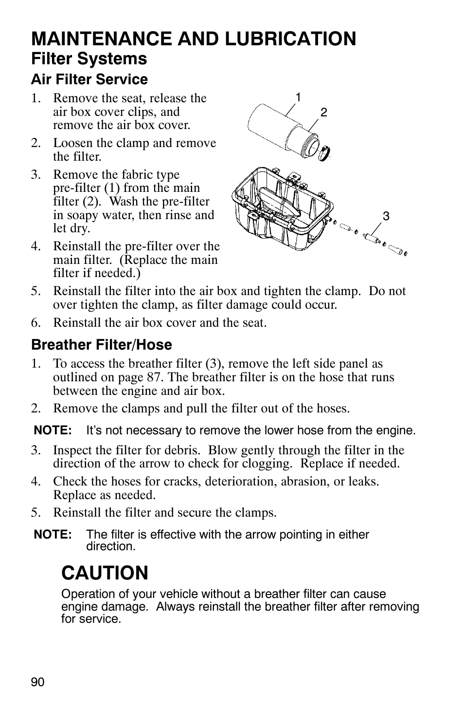 Maintenance and lubrication, Caution, Filter systems | Polaris 9919412 User Manual | Page 93 / 135