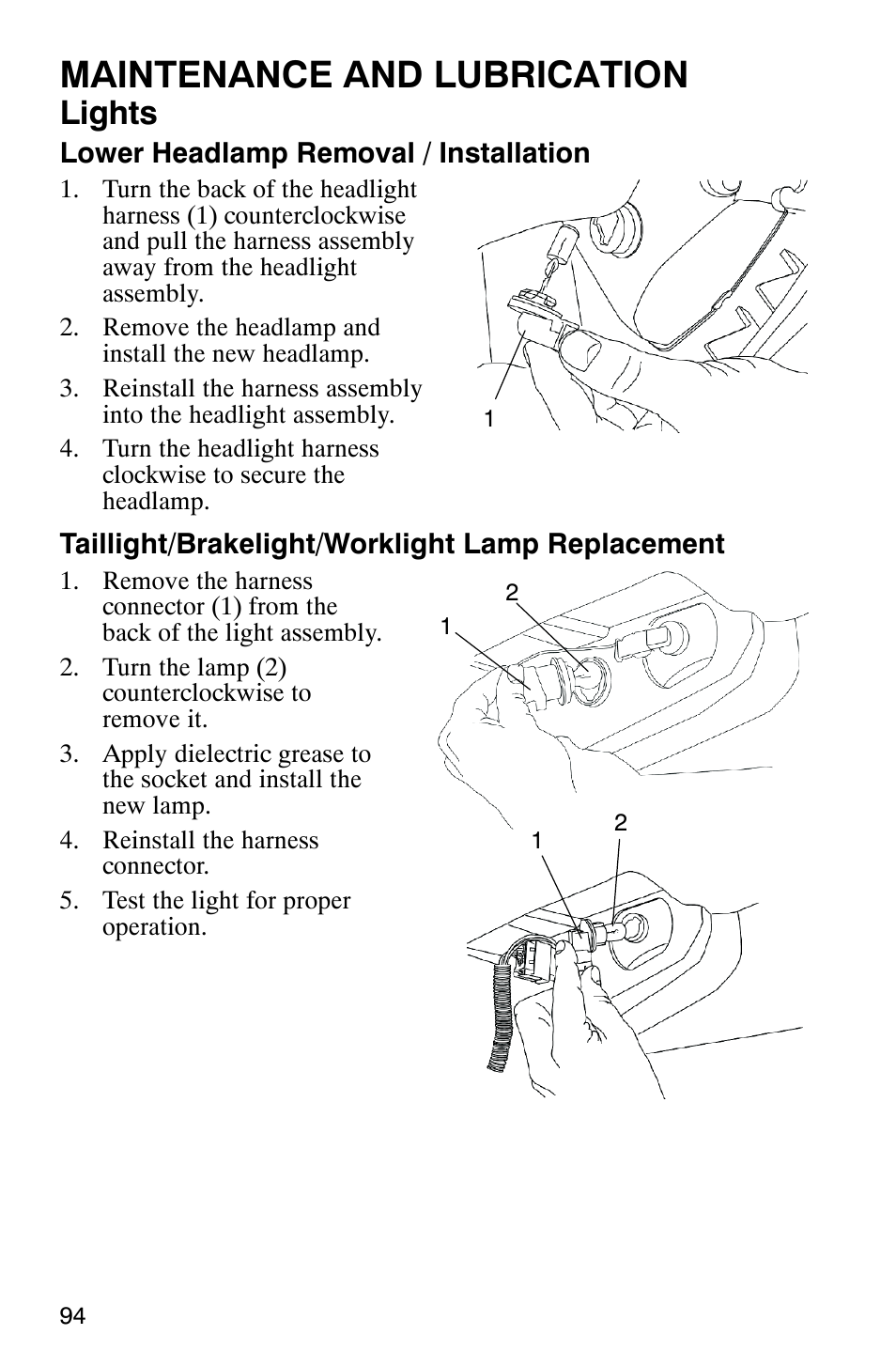 Maintenance and lubrication, Lights | Polaris 9919412 User Manual | Page 97 / 135