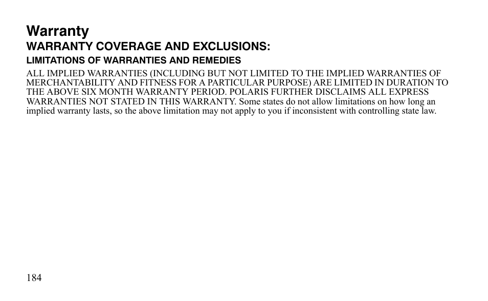 Warranty | Polaris Predator 9920872 User Manual | Page 187 / 199