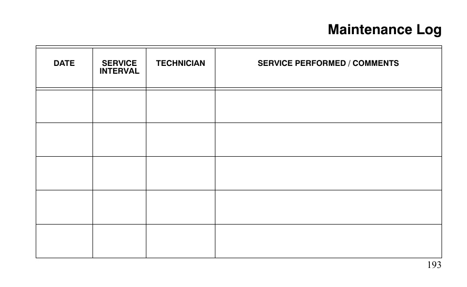 Maintenance log | Polaris Predator 9920872 User Manual | Page 196 / 199