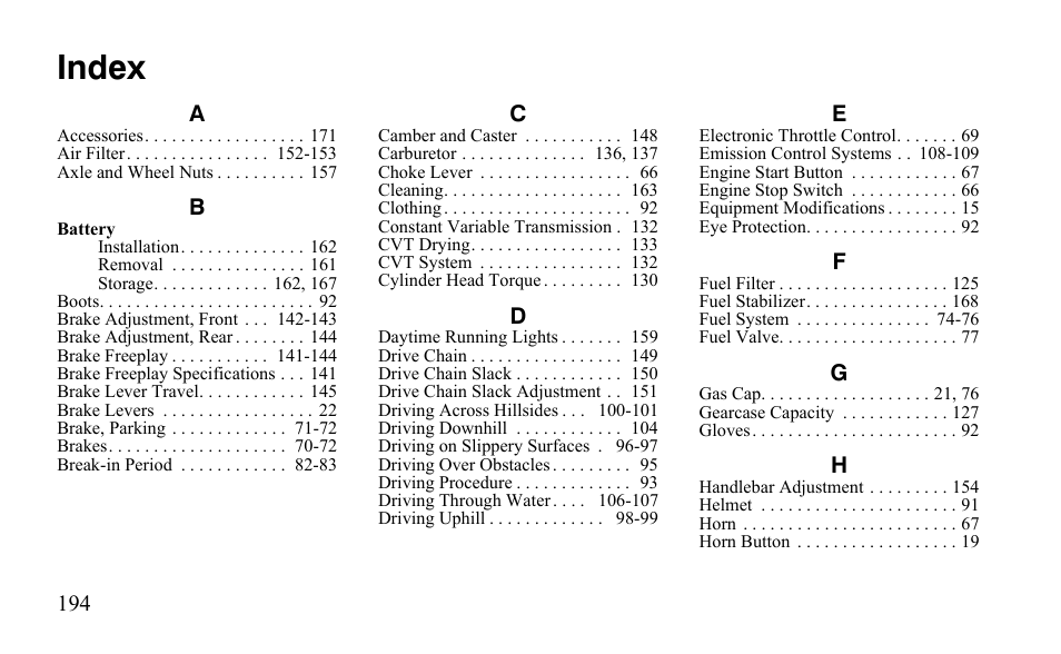 Index | Polaris Predator 9920872 User Manual | Page 197 / 199