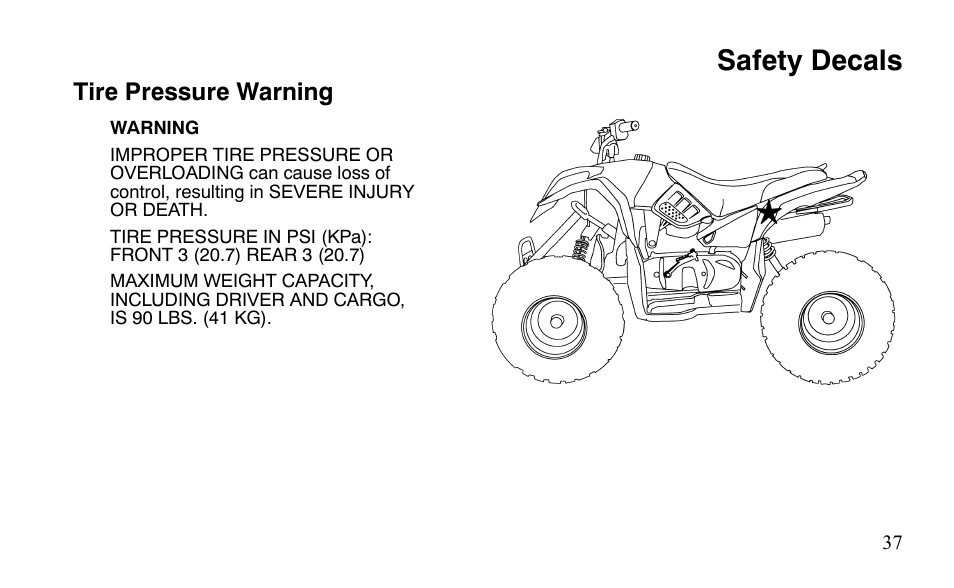 Safety decals | Polaris Predator 9920872 User Manual | Page 40 / 199