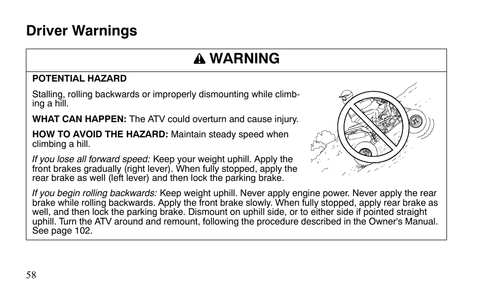 Driver warnings warning | Polaris Predator 9920872 User Manual | Page 61 / 199