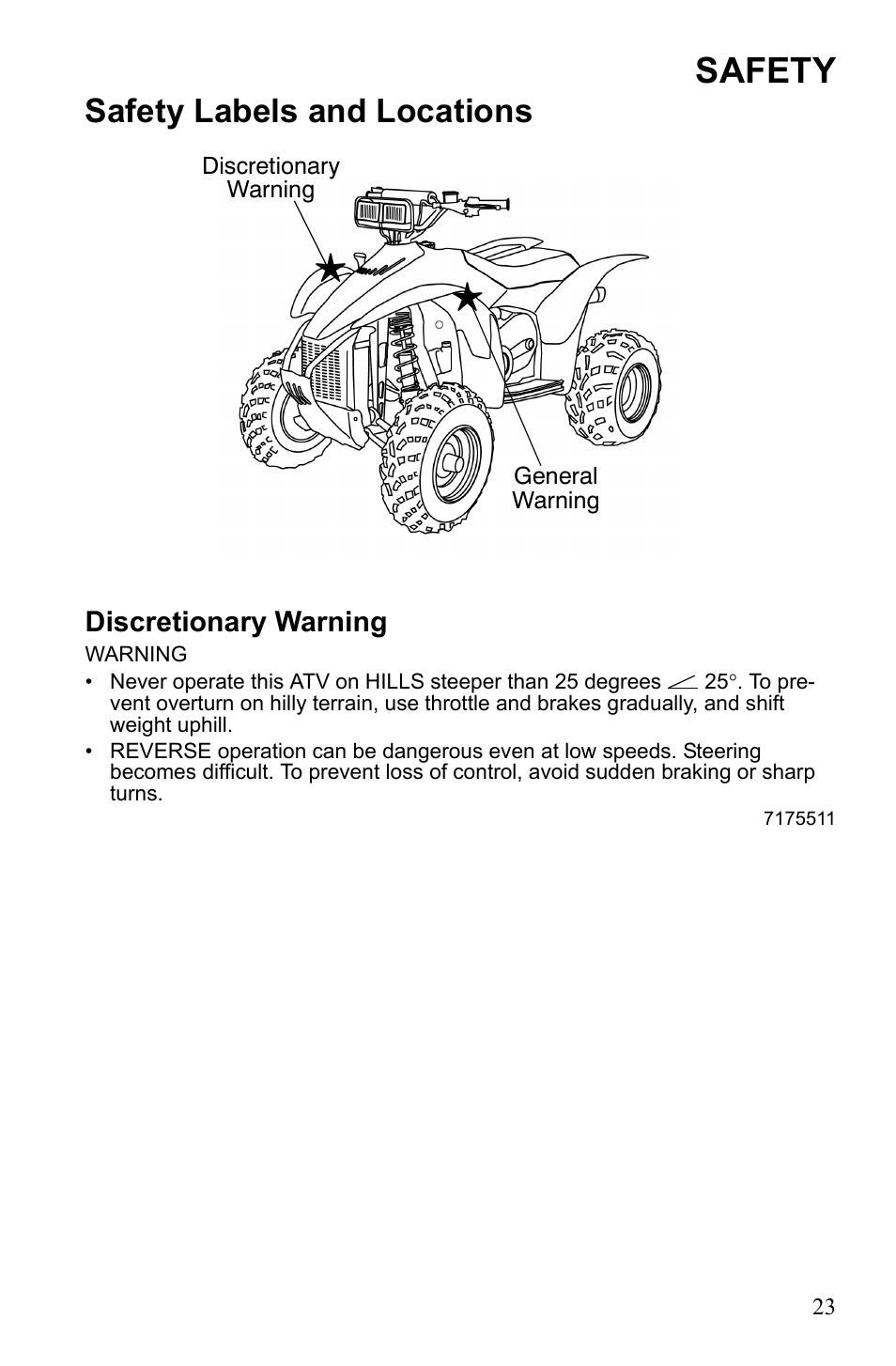 Safety, Safety labels and locations | Polaris Scrambler 9921777 User Manual | Page 26 / 131