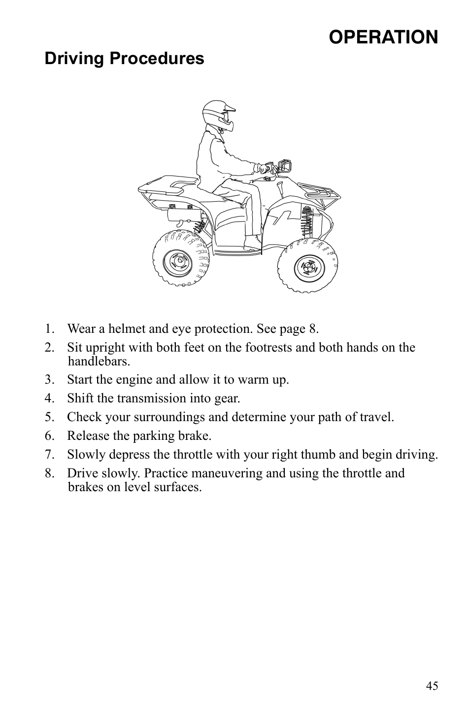 Operation, Driving procedures | Polaris Scrambler 9921777 User Manual | Page 48 / 131