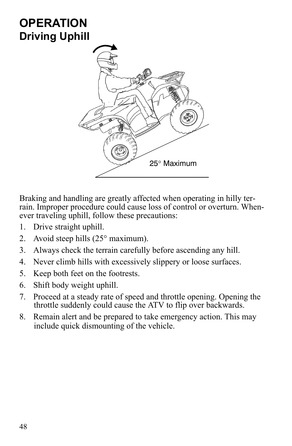 Operation, Driving uphill | Polaris Scrambler 9921777 User Manual | Page 51 / 131