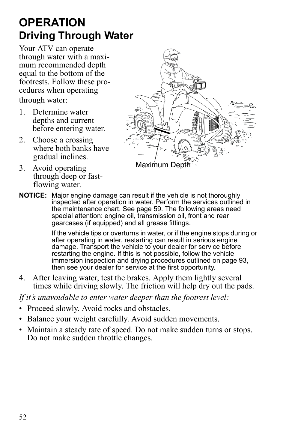 Operation, Driving through water | Polaris Scrambler 9921777 User Manual | Page 55 / 131