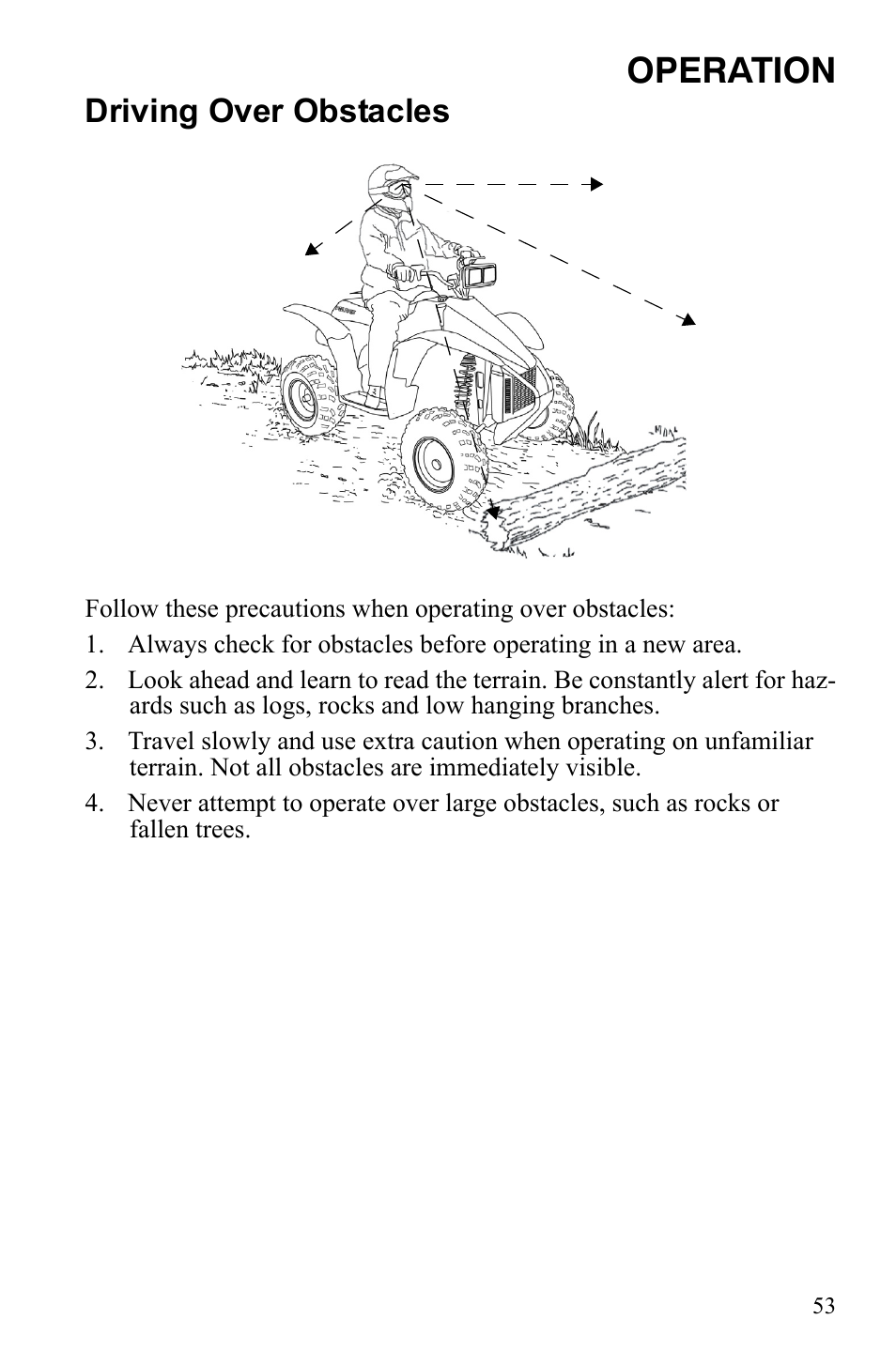 Operation, Driving over obstacles | Polaris Scrambler 9921777 User Manual | Page 56 / 131