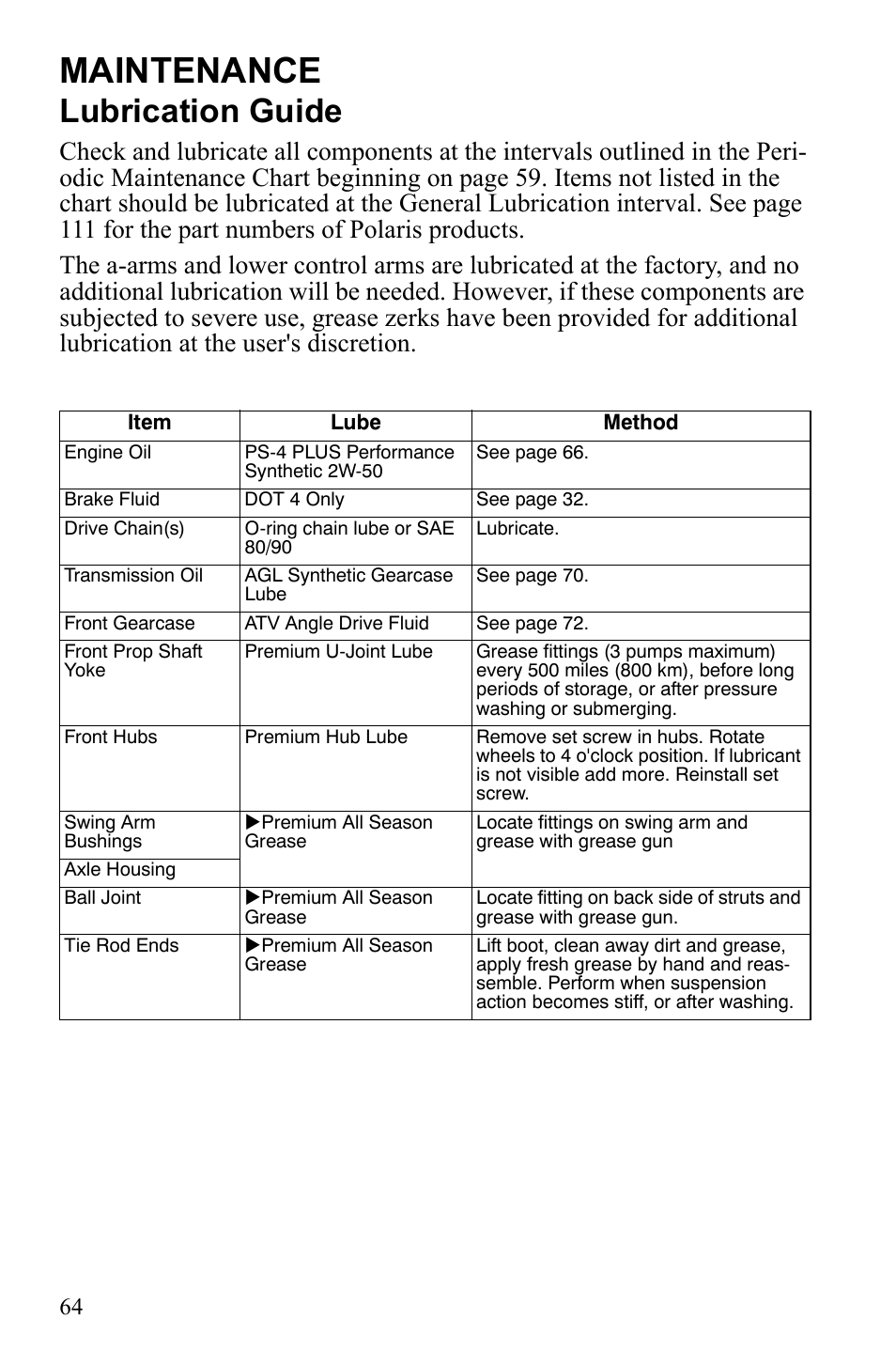 Maintenance, Lubrication guide | Polaris Scrambler 9921777 User Manual | Page 67 / 131